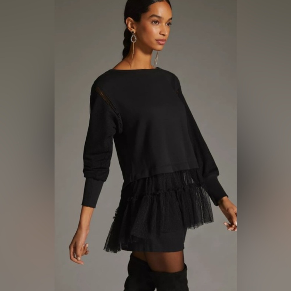 Anthropologie Black Ruffle Sweatshirt